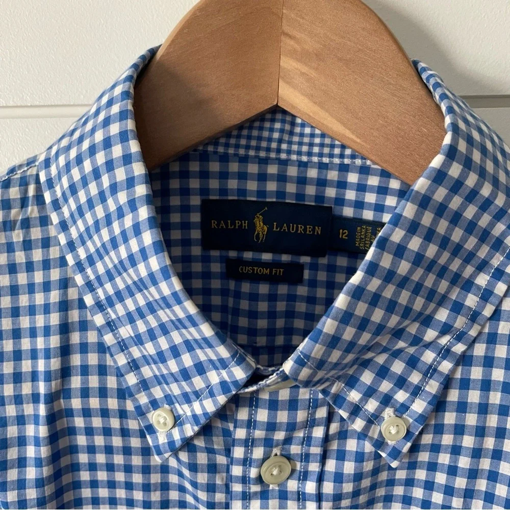 Ralph Lauren - Women’s Custom Fit size 12- Blue Gingham Button Up - Picture 5 of 10